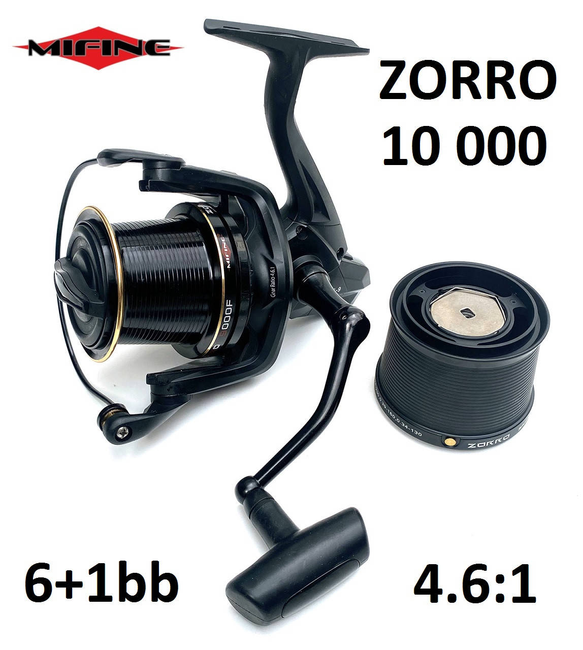 

Катушка Mifine ZORRO  (6+1bb, 4.6:1) с конусной шпулей (карповая, серфовая