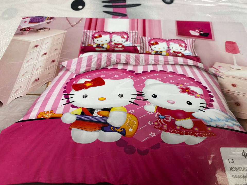 

Детское полуторное постельное белье "Koloco" фланель Hello Kitty