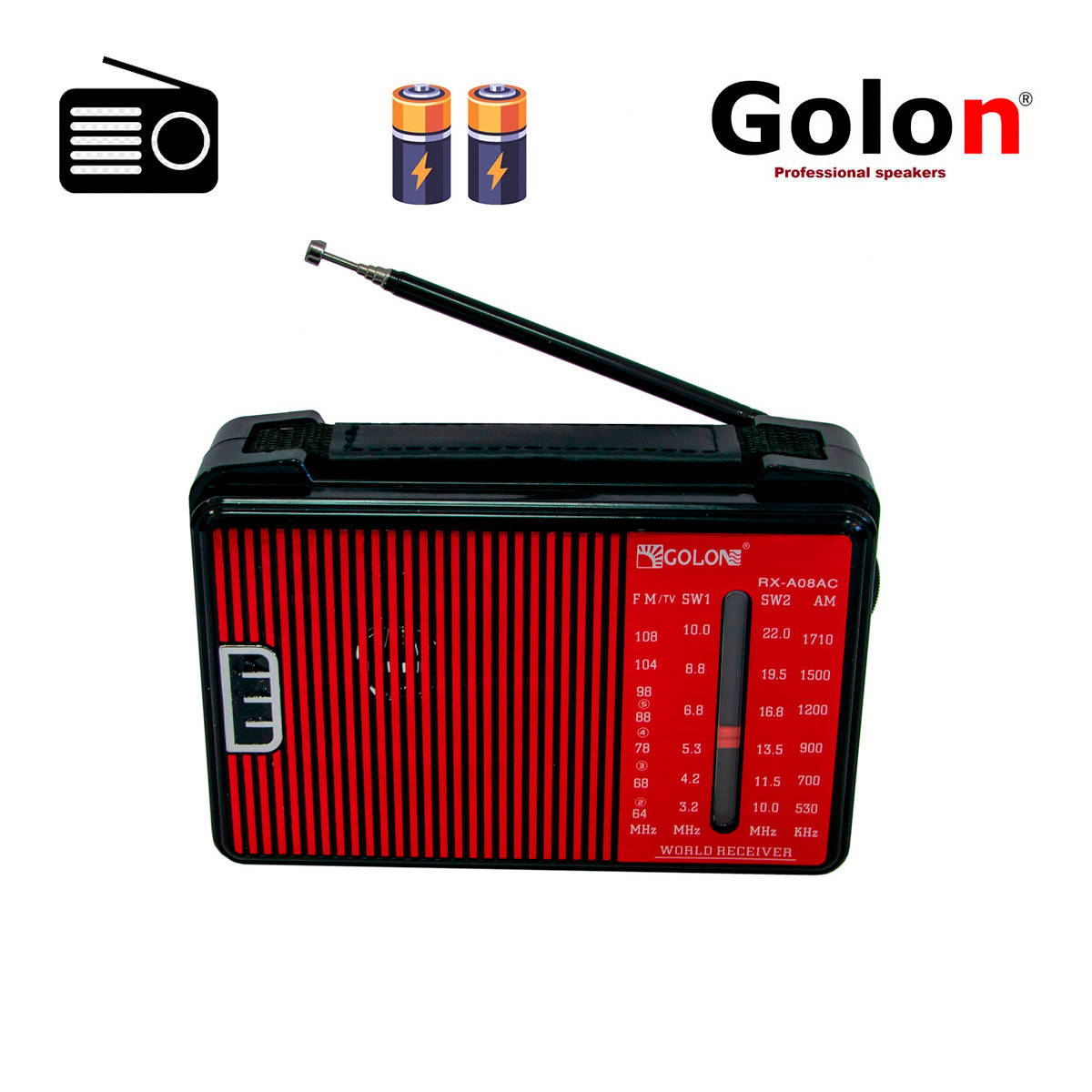 

Радіоприймач Golon RX A08 Червоний, радіо на батарейках, FM-AM приймач