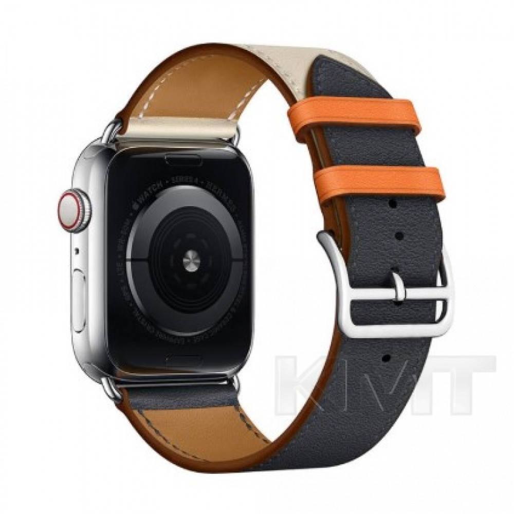 

Ремешок Apple Watch Leather Series Hermes 42/44mm — Beige/Blue