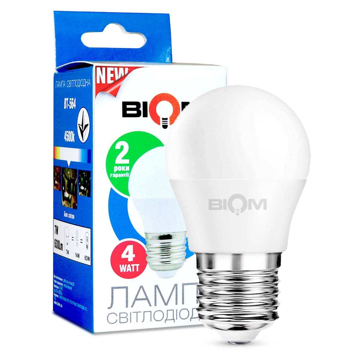 

Светодиодная лампа Biom BT-544 G45 4W E27 4500К матовая