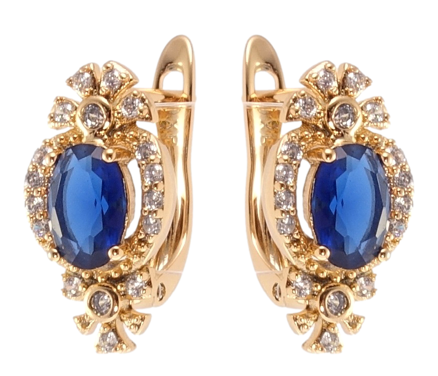 

Серьги Xuping Позолота 18K английский замок "Декоративный орнамент с синими фианитами"