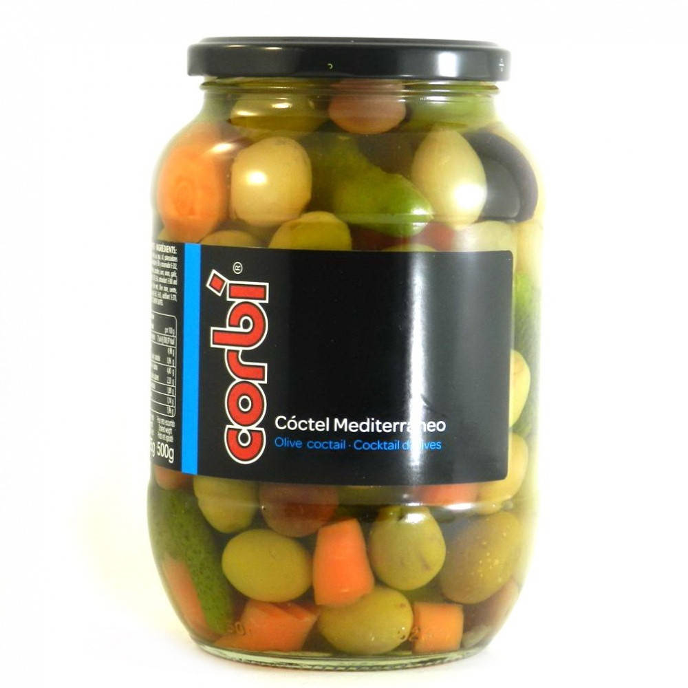 

Оливки зеленые c косточкой с овощами Corbi Coctel Mediterraneo 835 г Испания