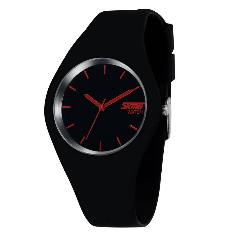

Женские часы Skmei 9068 rubber черные с красным