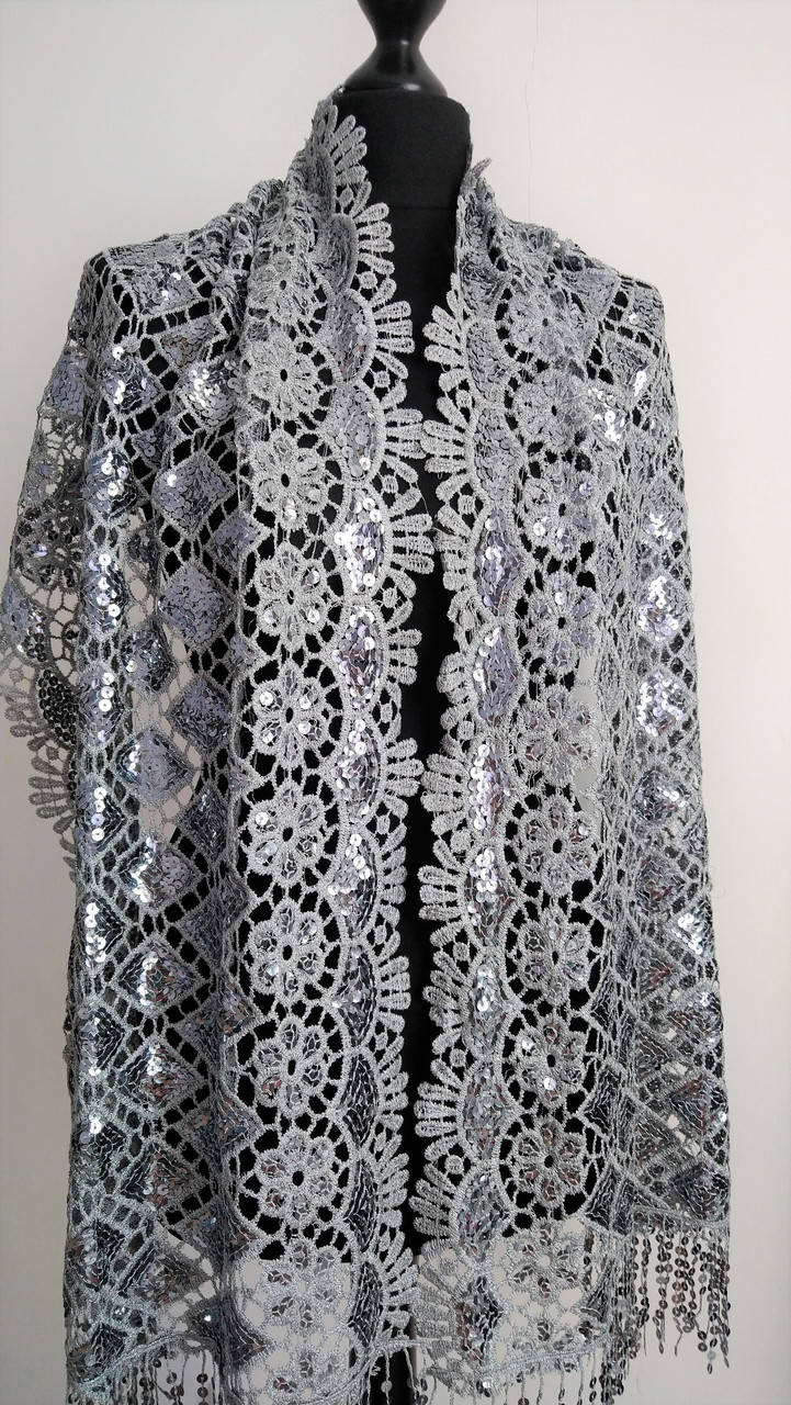 

Шарф з паєтками сірий, Серый