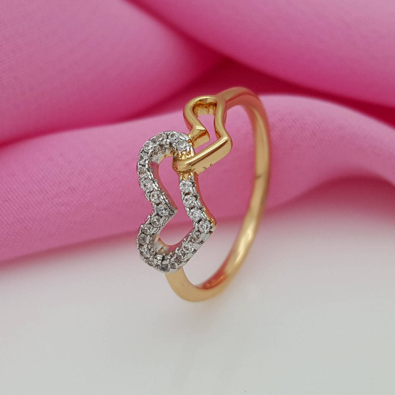 

Кольцо Два Сердца, розссип циркония, р.17, р.17,5, медзолото Xuping, 18К