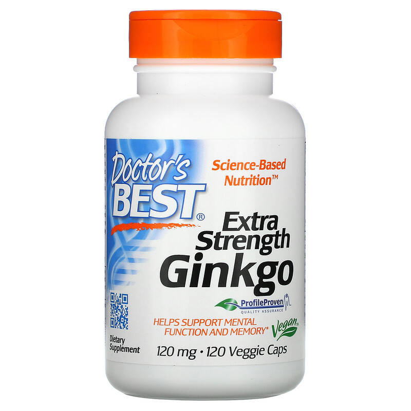 

Гинкго Билоба Doctor's Best "Extra Strength Ginkgo" для улучшения памяти, 120 мг (120 капсул)