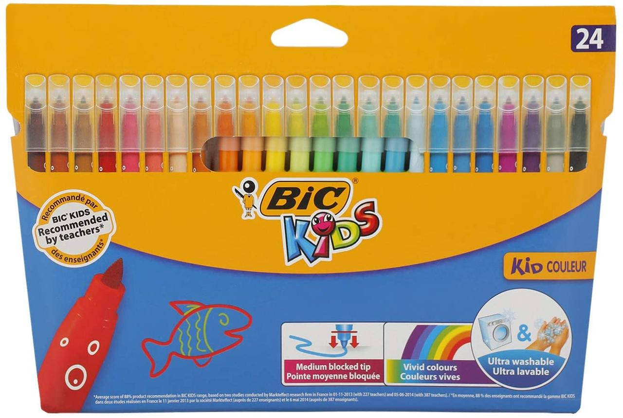 

Набор смывающих фломастеров BIC Kids Kid Couleur Felt Tip Colouring Pens 24 штук. (841800), Разные цвета