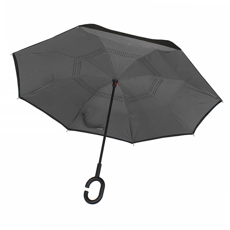 

Женский зонт наоборот Lesko Up-Brella Серый ветрозащитный с двойным куполом от дождя ветра