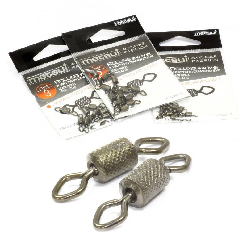 

Вертлюг metsui ROLLING SWIVEL X-PATTERN DIAMOND EYE, bln, №2, 12шт