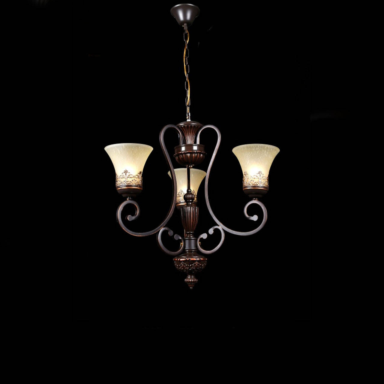 

Классическая люстра на 3 лампы со стеклянными плафонами СветМира (бронза) VL-L30497/3