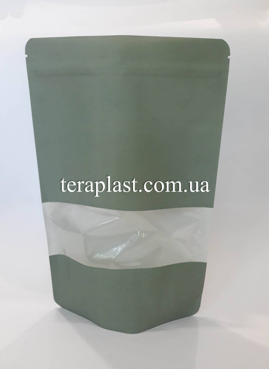

Дой-Пак 500г 180х280 Крафт+окно (хвоя) с зип-замком