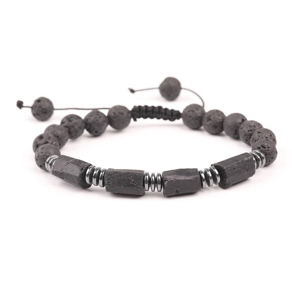 

Браслет из натурального необработанного черного турмалина (шерла), лавовый камень с дисками