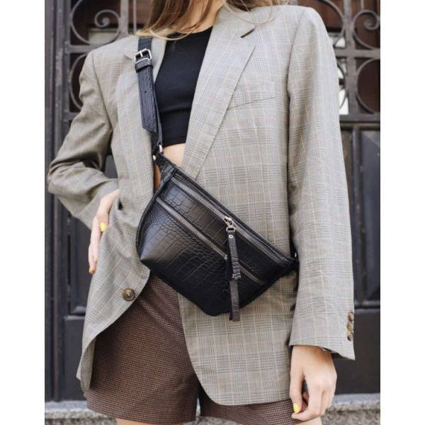 

Бананка, сумка на пояс (черная под крокодила), Черный