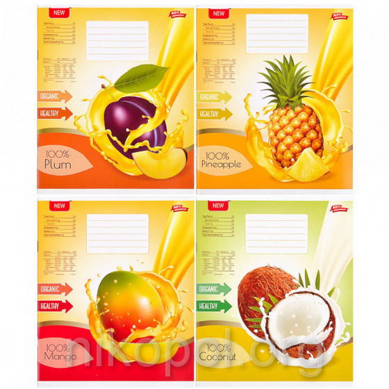 

Тетрадь школьная 12 листов линия, серия "Экзотические фрукты", белизна 100%