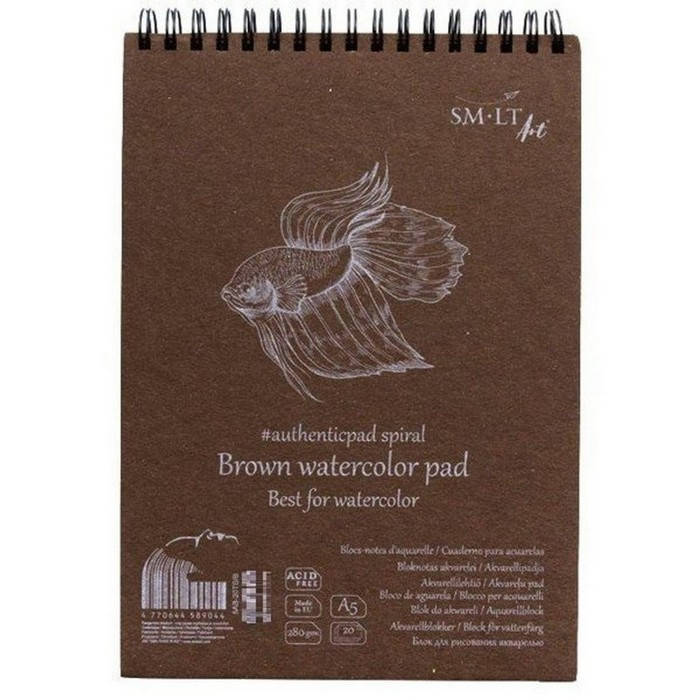 

Альбом для акварелі A5 280г/м2 20арк, на спіралі, коричневий колір AUTHENTIC SMILTAINIS, Коричневый