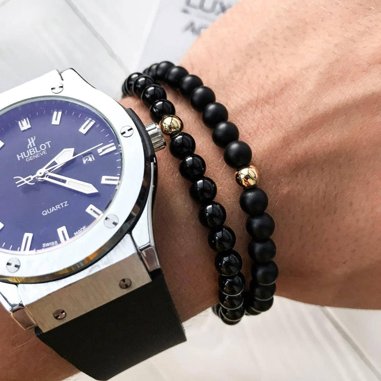 

Универсальные парные браслеты из натуральных камней Агат и Шунгит