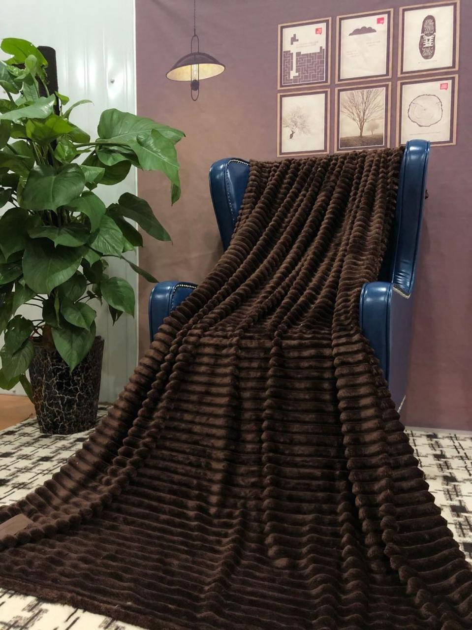 

Покрывало велюровое полоса (коричневое) 200х220 см, Коричневый