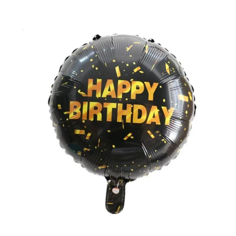 

Фольгированный шарик КНР 18" (45 см) Круг Happy Birthday золото на чёрном, Разные цвета