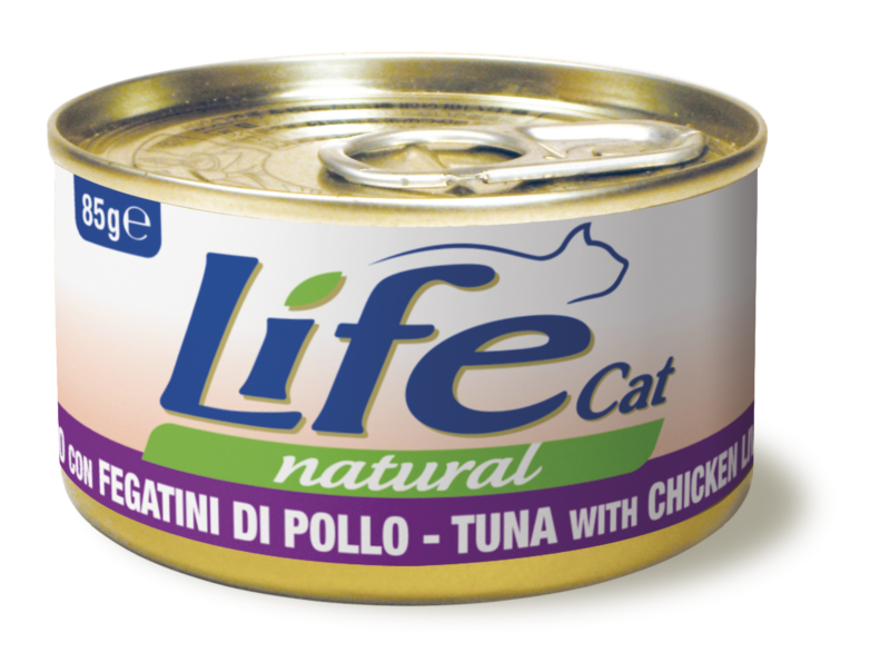 

Консерва для кошек класса холистик LifeCat Tuna with chicken liver 85g, ЛайфКет 85гр Тунец с куриной печенью
