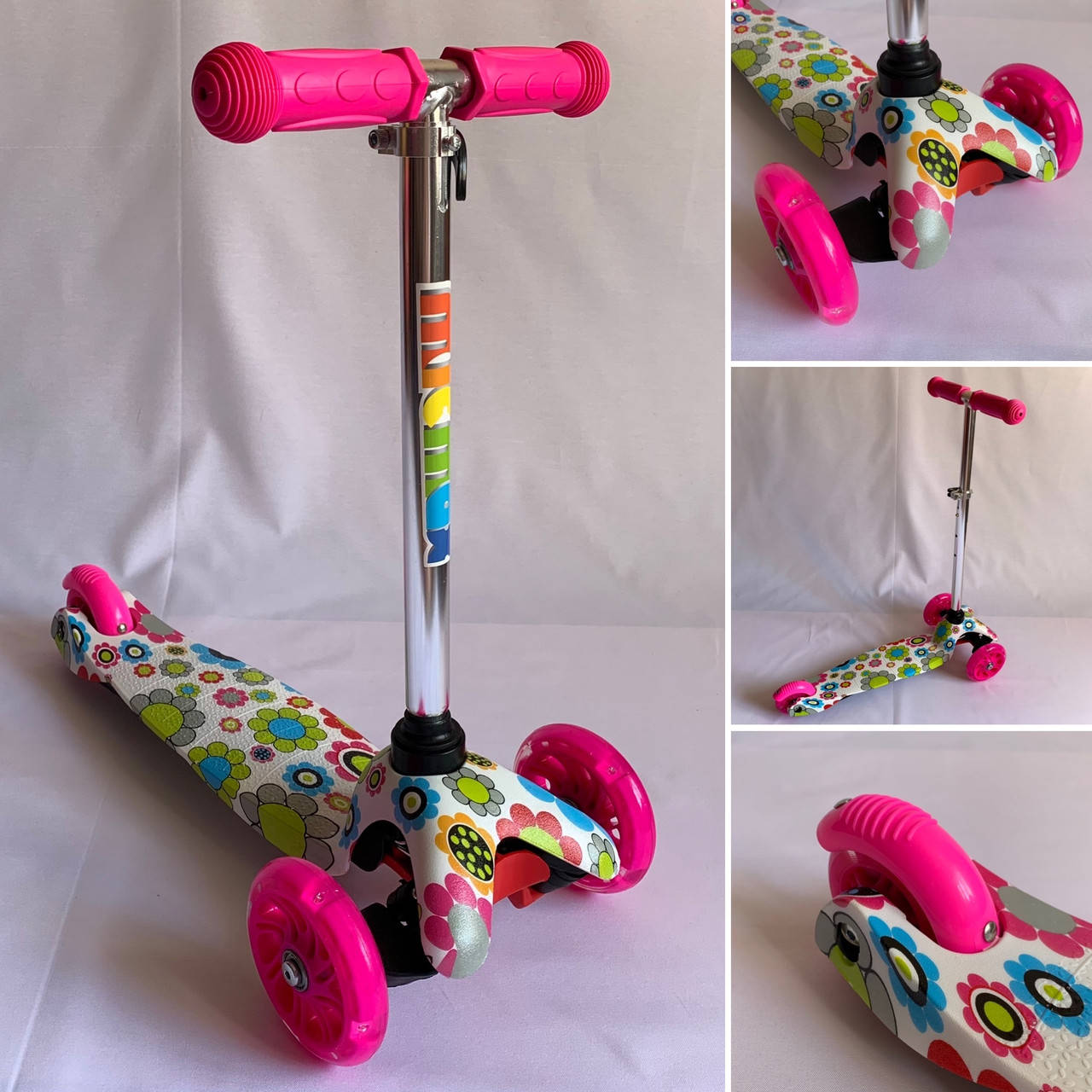 

Детский самокат Scooter MicMax, от 2-х лет, цветы, разные цвета, Розовый