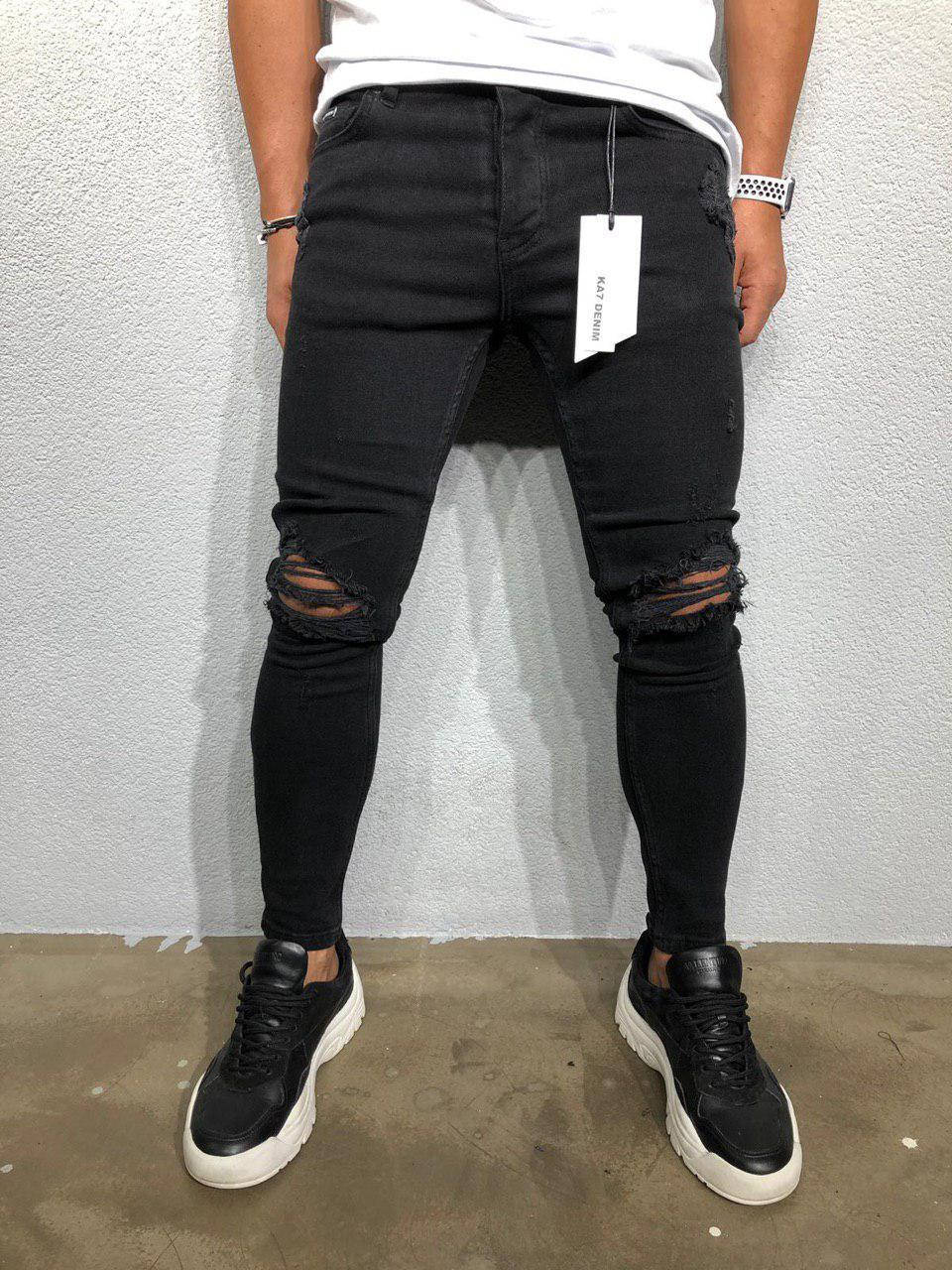 

Джинсы рваные с подкладкой черные мужские зауженные Турция люкс качество