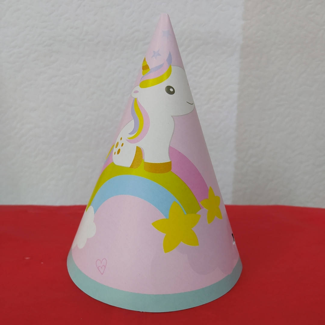 

Набір ковпаків святкових рожевий принт єдиноріг 15см