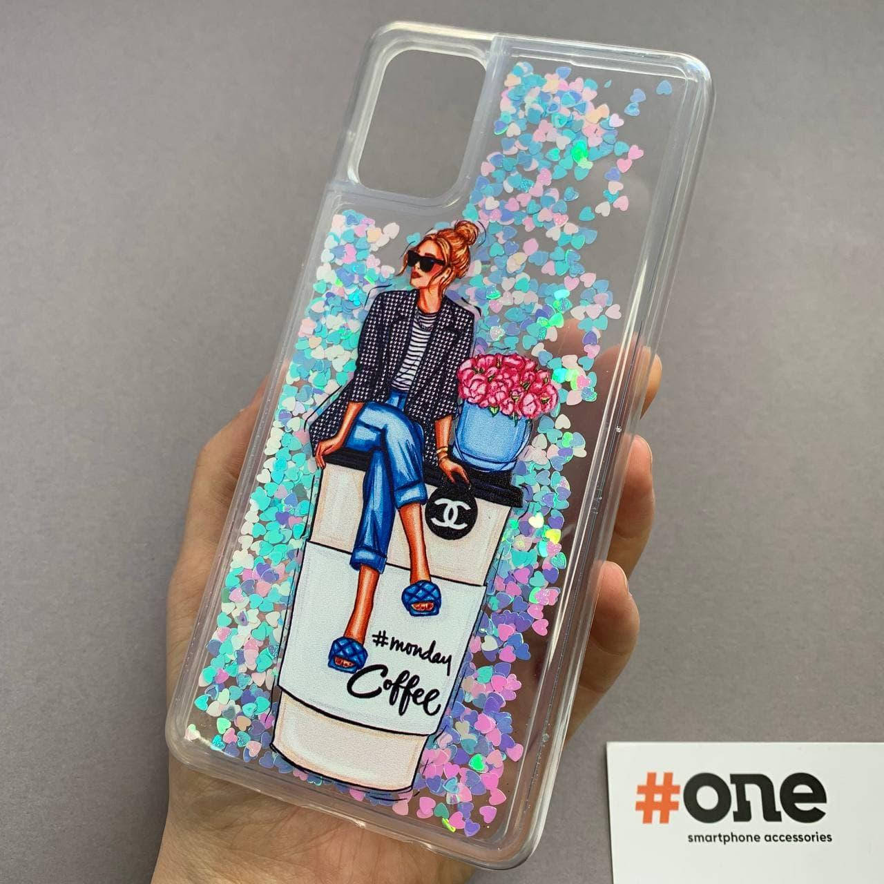 

Чехол для Samsung Galaxy A71 переливающийся с жидкостью с принтом чехол на самсунг а71 с кофе с девочкой PCT