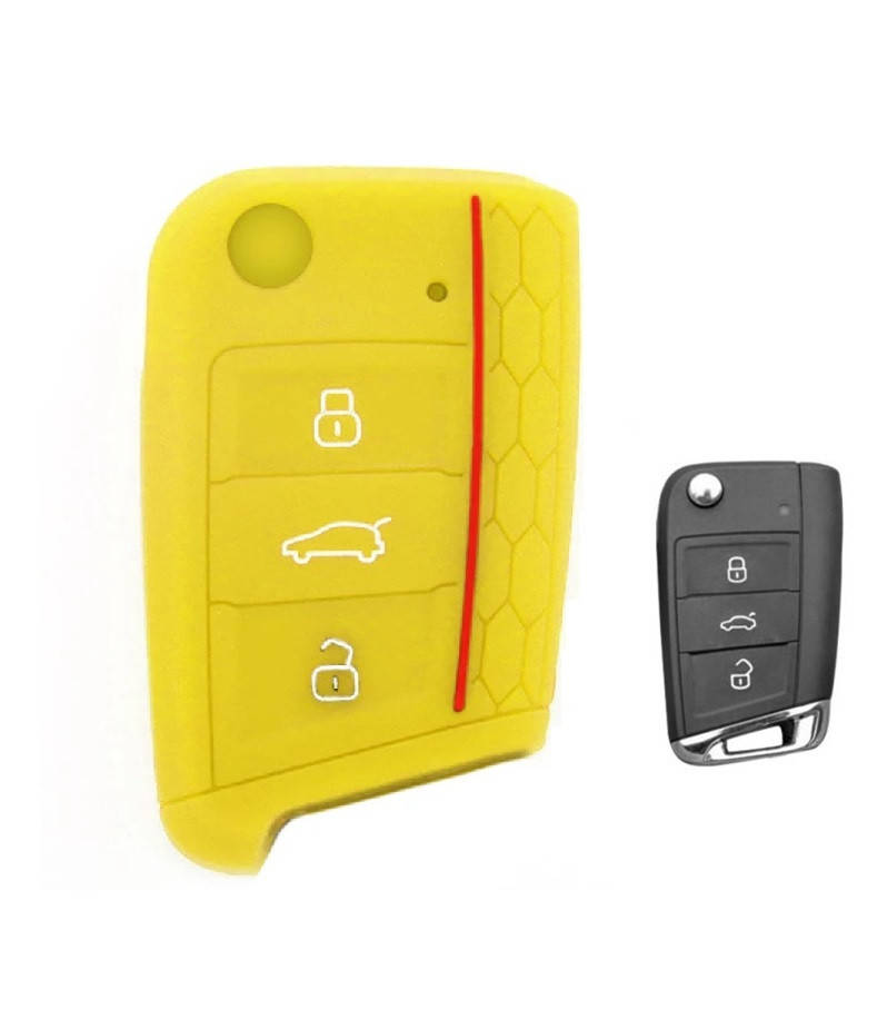 

Силиконовый желтый чехол на ключ для Skoda A7 Шкода А7 VW Golf 7 Seat Leon