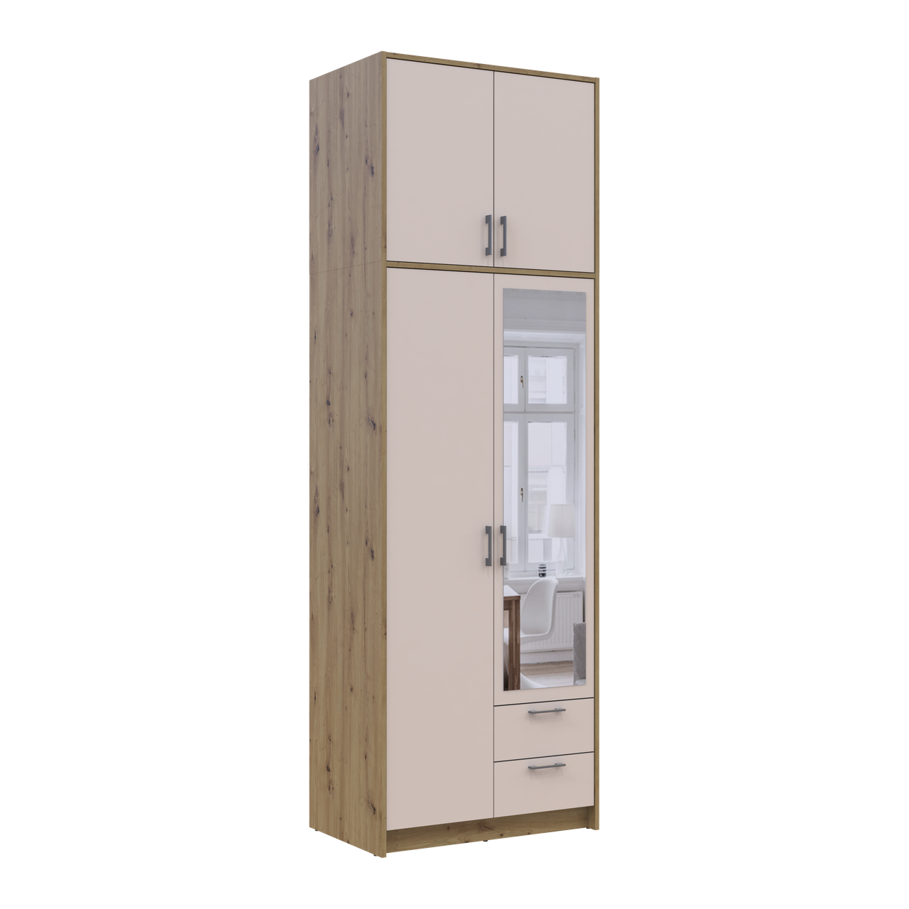 Шафа для одягу Doros Ронді з високою антресолею та дзеркалом Дуб Артізан/Кашемір 2 ДСП 82х52х260 (42005195) 6