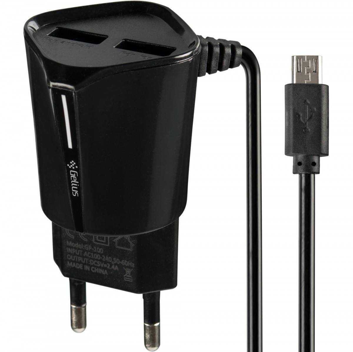 

СЗУ Gelius Pro Edition Auto ID 2USB + Cable MicroUSB 2.4A Black, Черный
