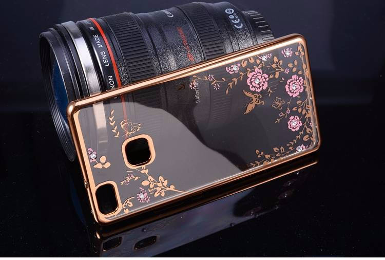 

TPU чехол со стразами для Huawei Ascend P9 розовый и золотистый