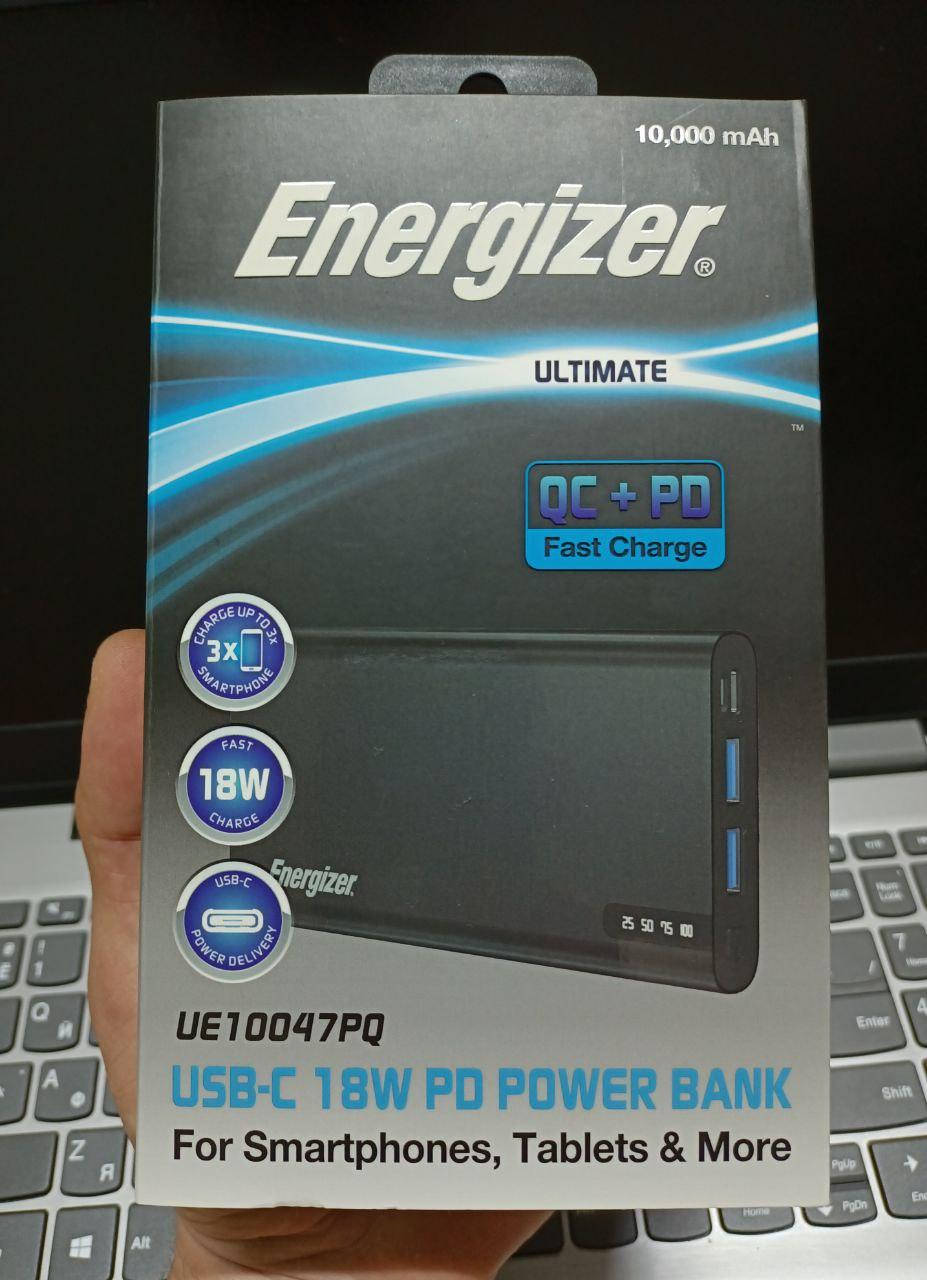 

Powerbank ENERGIZER UE10047PQ-10000 mAh Li-pol+TYPE-C PD (Черный)
