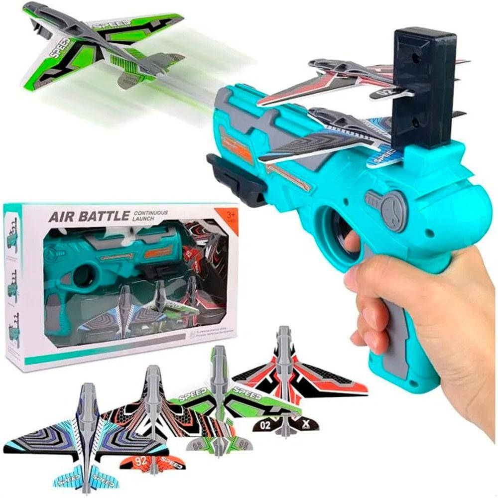 

Детский игрушечный пистолет с самолетиками Air Battle - Катапульта с летающими самолетами, Голубой