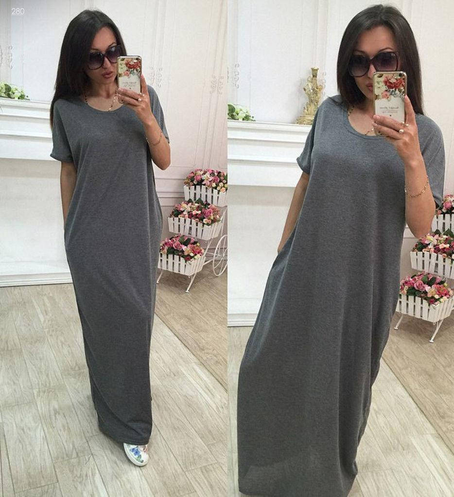 

Платье-футболка в пол вискоза с карманами 50