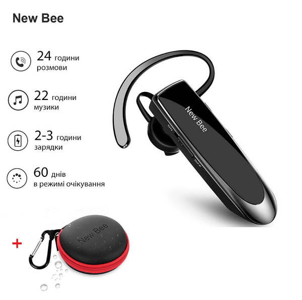 

Черная Беспроводная bluetooth гарнитура New Bee LC-B41, блютуз, Черный