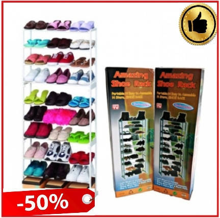

Полка органайзер для обуви на 30 пар Amazing Shoe Rack, стойка шкаф для обуви, Белый