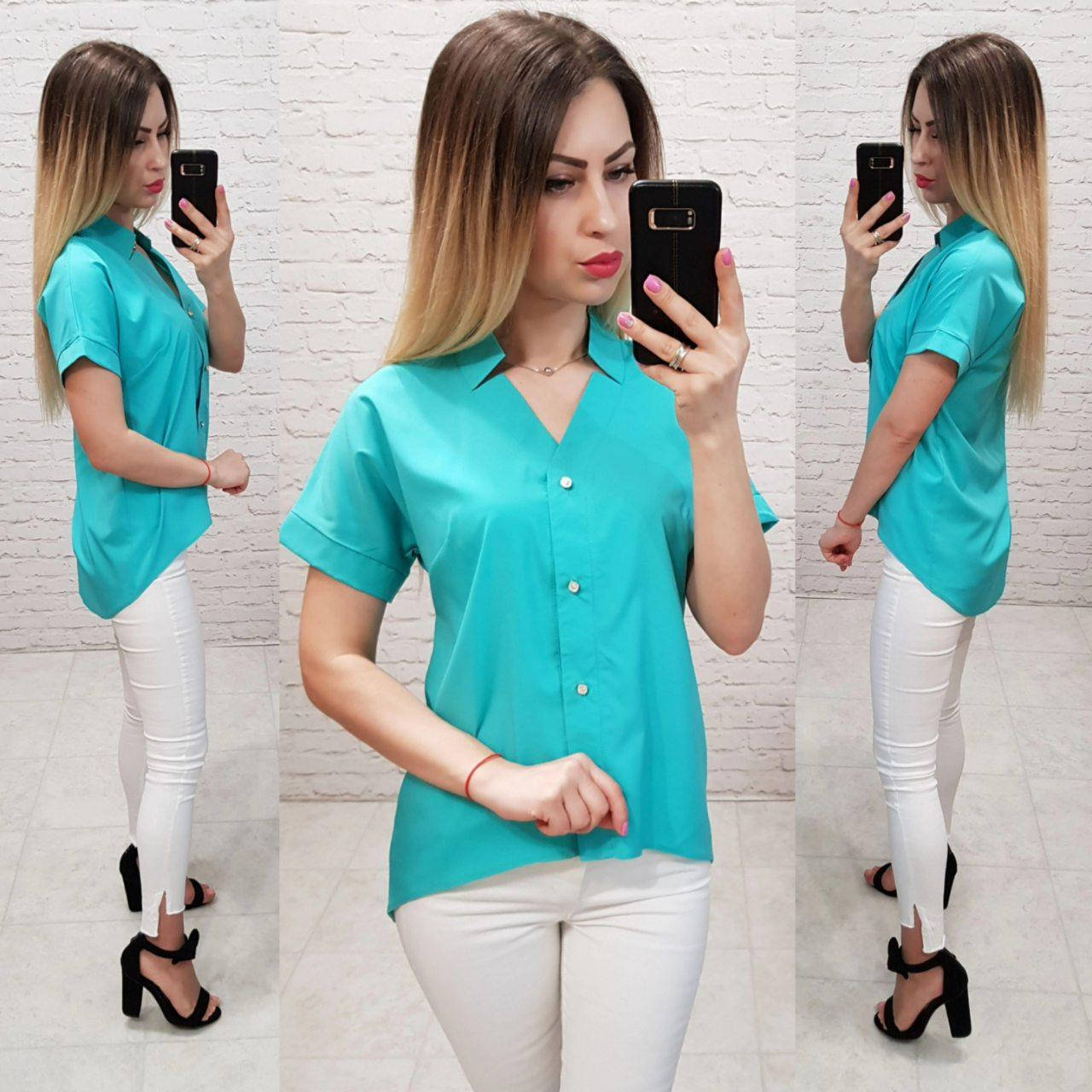 

Блуза с коротким рукавом и удлиненной спинкой арт. 160 бирюзовая 48, Бирюзовый