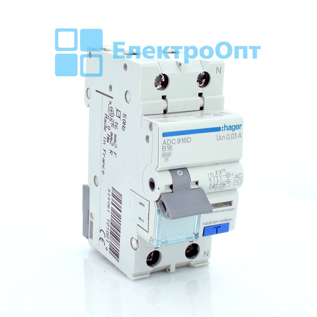 

Hager Диференційний автомат Тип AC 1P+N 6kA B-16A 30mA ADC916D
