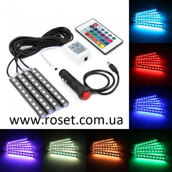 

Цветная подсветка для авто водонепроницаемая RGB led HR-01678 8 цветов 4 ленты