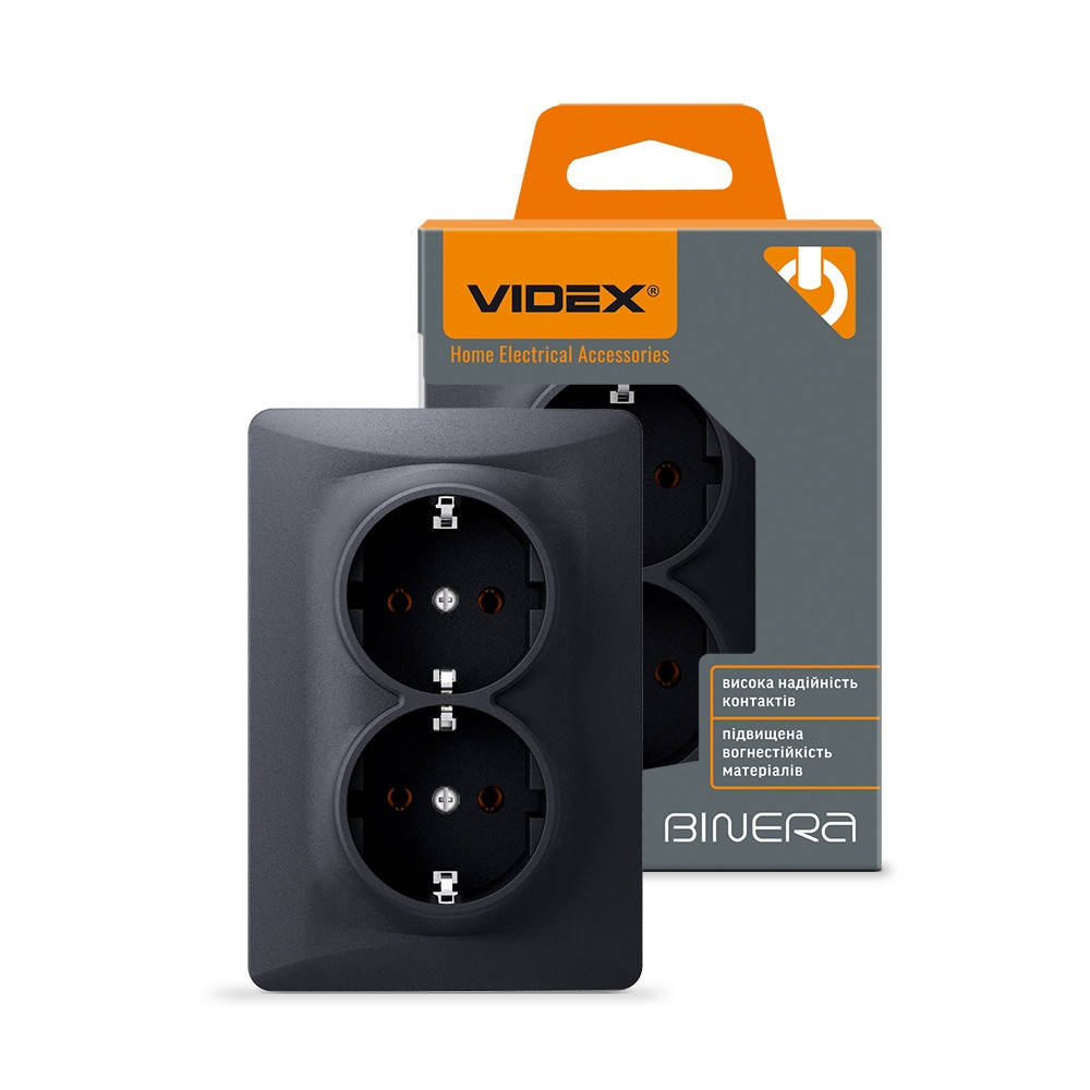 

Розетка встроенная двойная с заземлением VIDEX BINERА черный графит VF-BNSK2G-BG