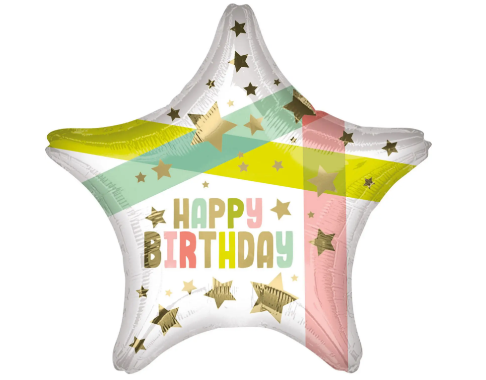 

Шар фольгированный на День рождения звезда Happy Birthday золотые звезды 45 см