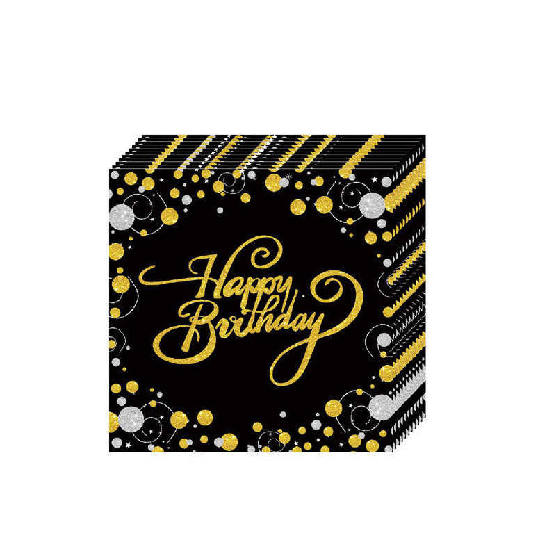 

Салфетки бумажные сервировочные с рисунком - 15шт/уп- HAPPY BIRTHDAY, черно-золотой