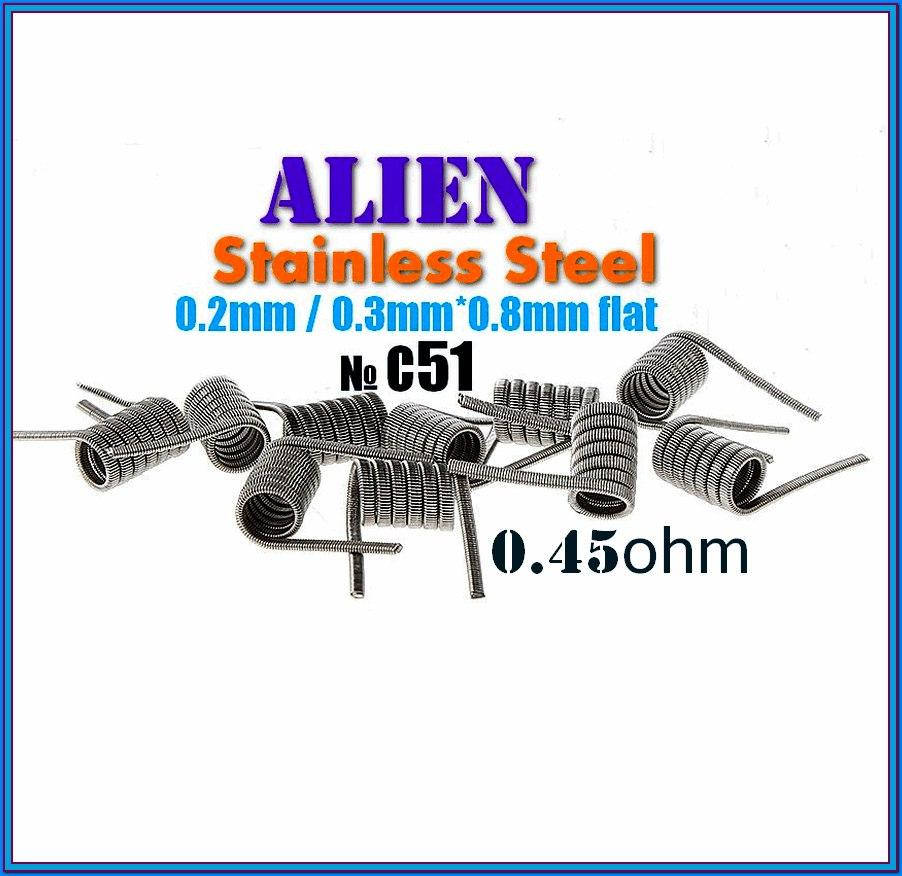 

CS51 Alien 316L 0,45ohm. Stainless Steel. Преднамотаная спираль