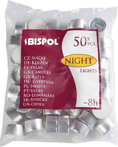 

Свечи чайные Bispol Night Lights 2,2 см 50 шт (p30-50), Белый