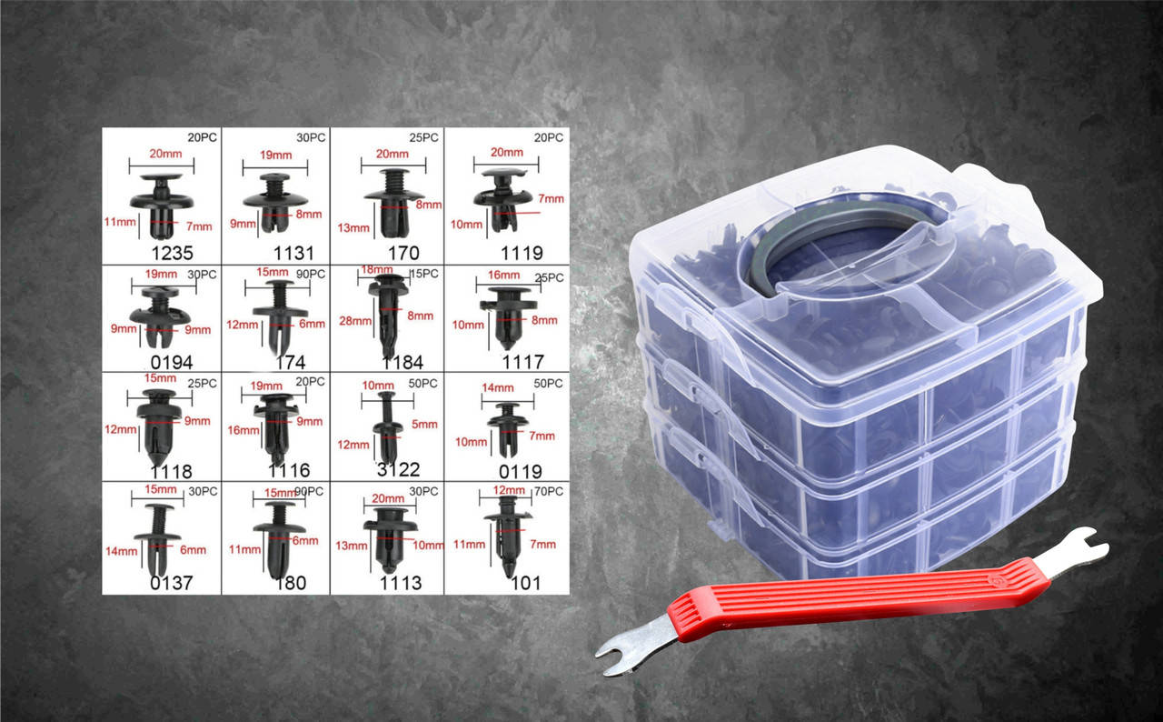 

Клипсы автомобильные 620 шт + Съемник, Пистоны автомобильные