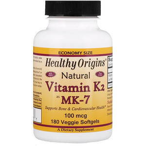 

Витамин K2 в форме MK7, Vitamin K2 as MK-7, 100 мкг, Healthy Origins, 180 капсул