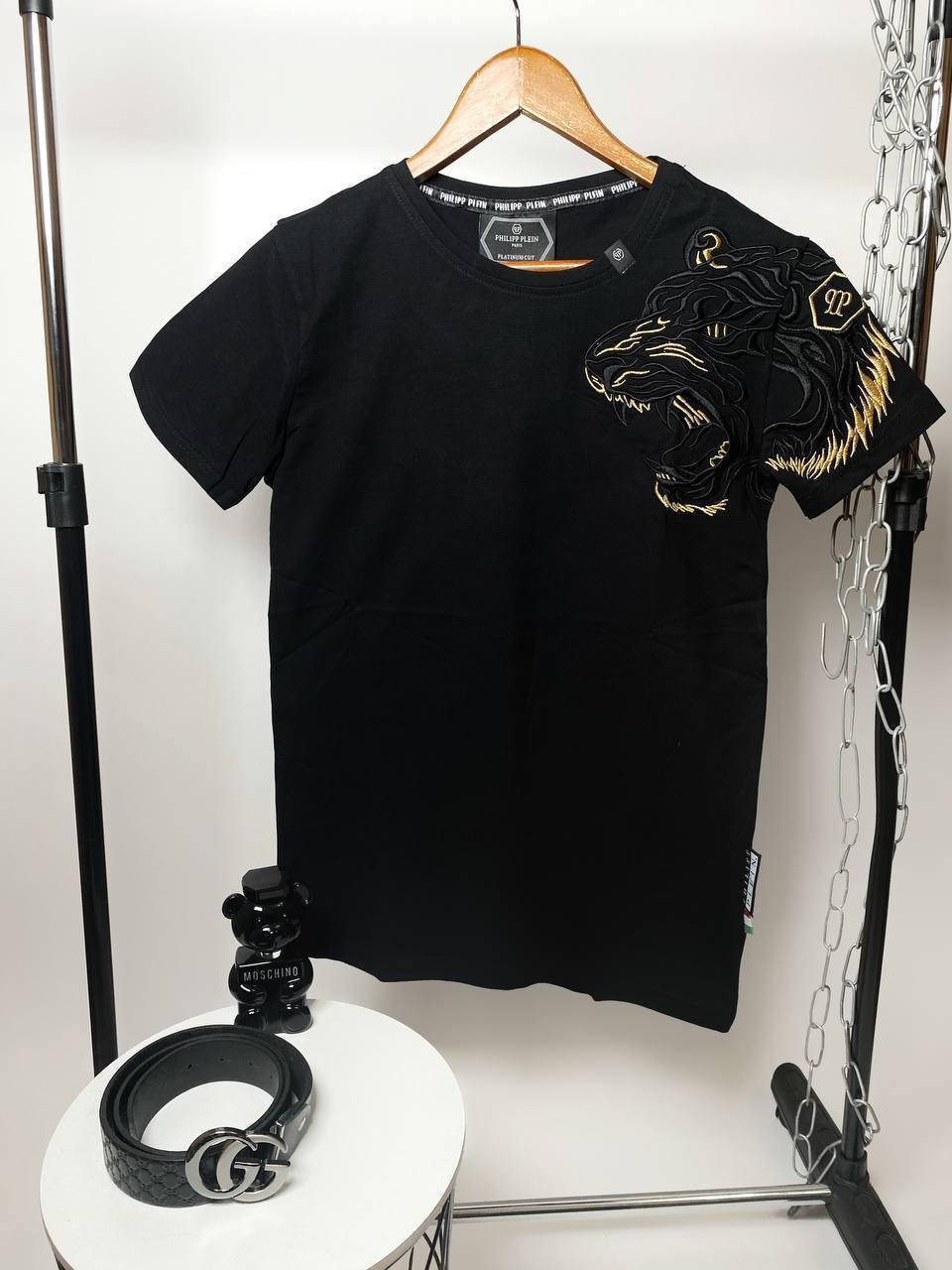 

Мужская стильная брендовая футболка Philipp Plein (черная) Топовая футболка M
