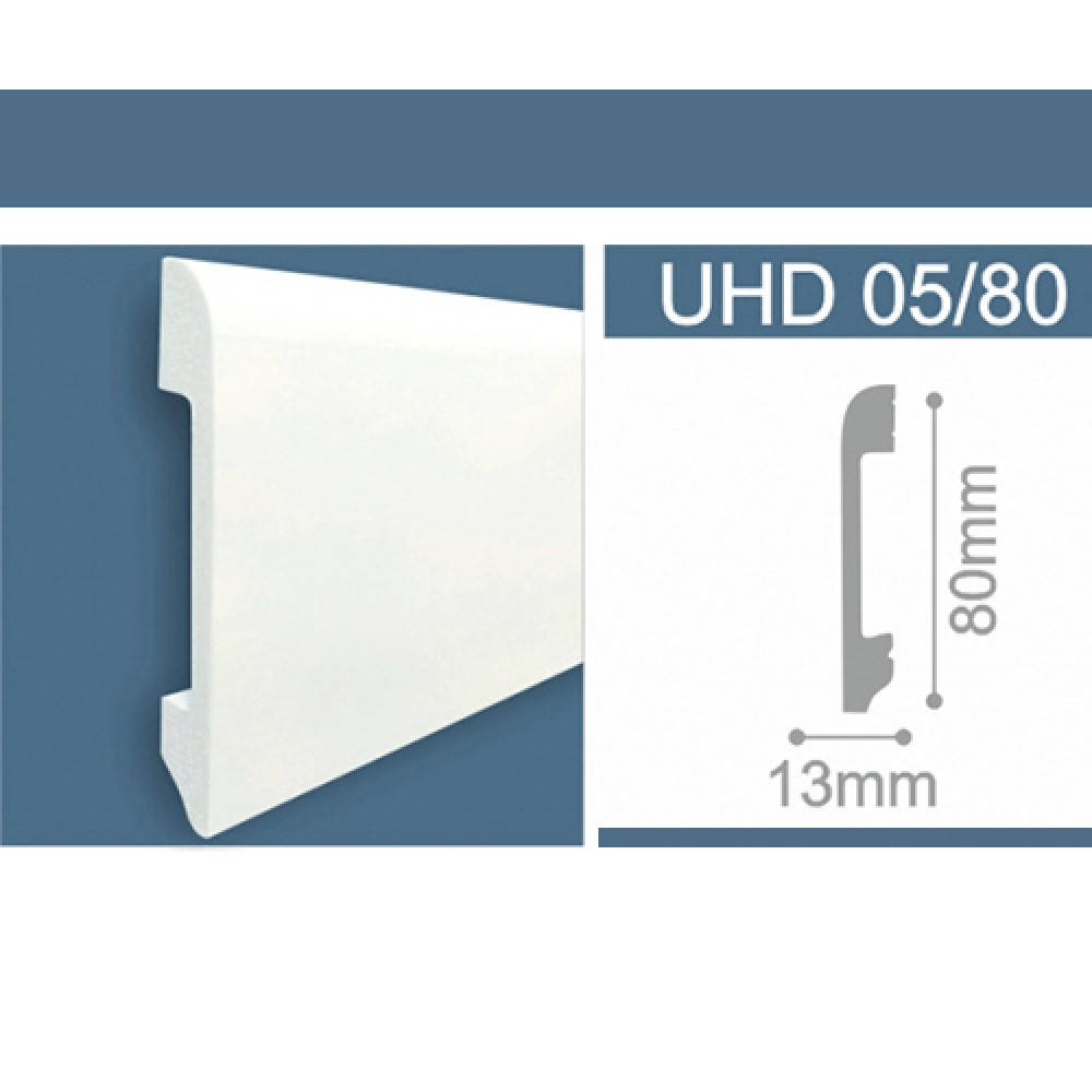 

Плинтус напольный дюрополимер UHD 05-80 под покраску ударопрочный (80х13х2400мм), Белый