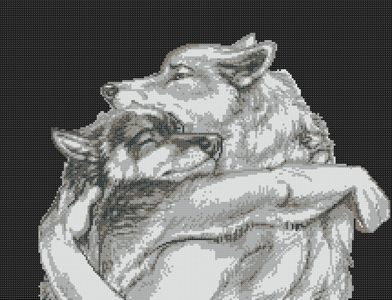 

Волчьи объятия (монохром на черном). Схема полной зашивки бисером